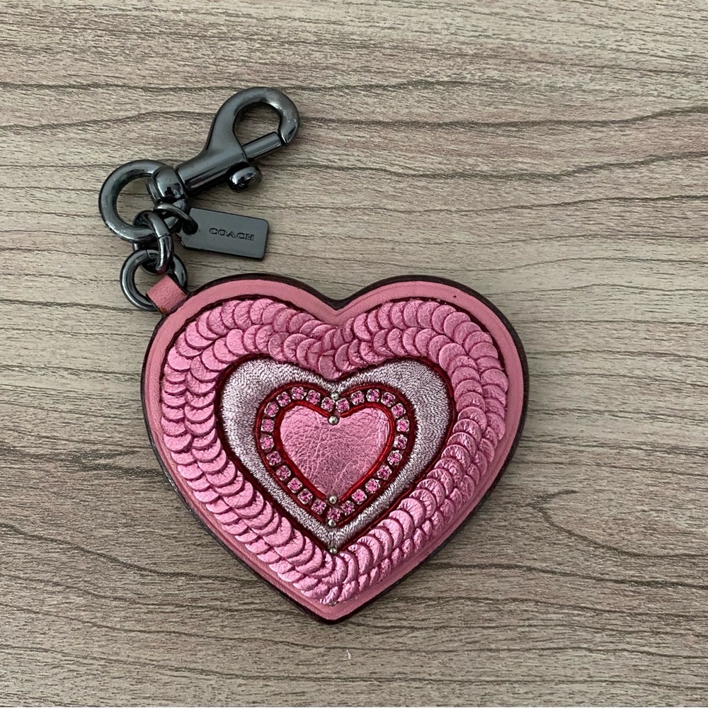 Coach Super Rare Sequin Pink Heart Keychain